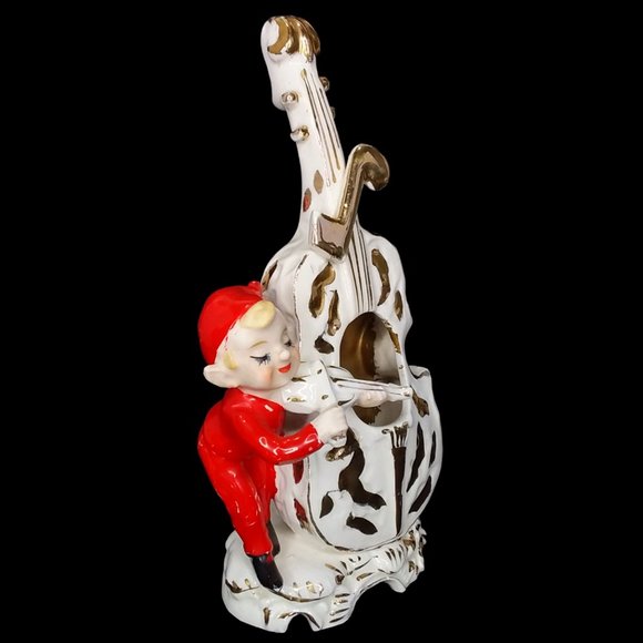 Vtg 1956 Lipper & Mann Red Pixie Elf Playing Violin Cello Musical Figurine Japan - Picture 7 of 13